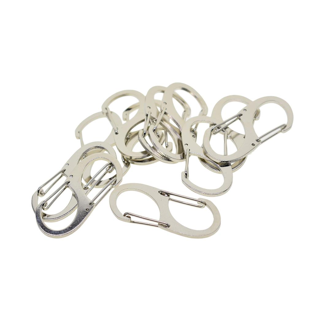 10PCS Stainless Steel S Type Climbing Hook All-in-one Mini Keychain Carabiner Outdoor Dual Buckle Key Chain 8 Shape Buckle for Camping Traveling