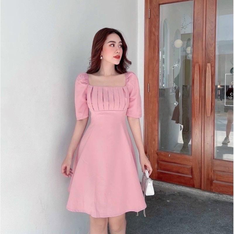 Đầm váy kem xếp li ngực tay lỡ form dáng chuẩn, dễ mặc dạo phố, đi làm hay du lịch đẹp