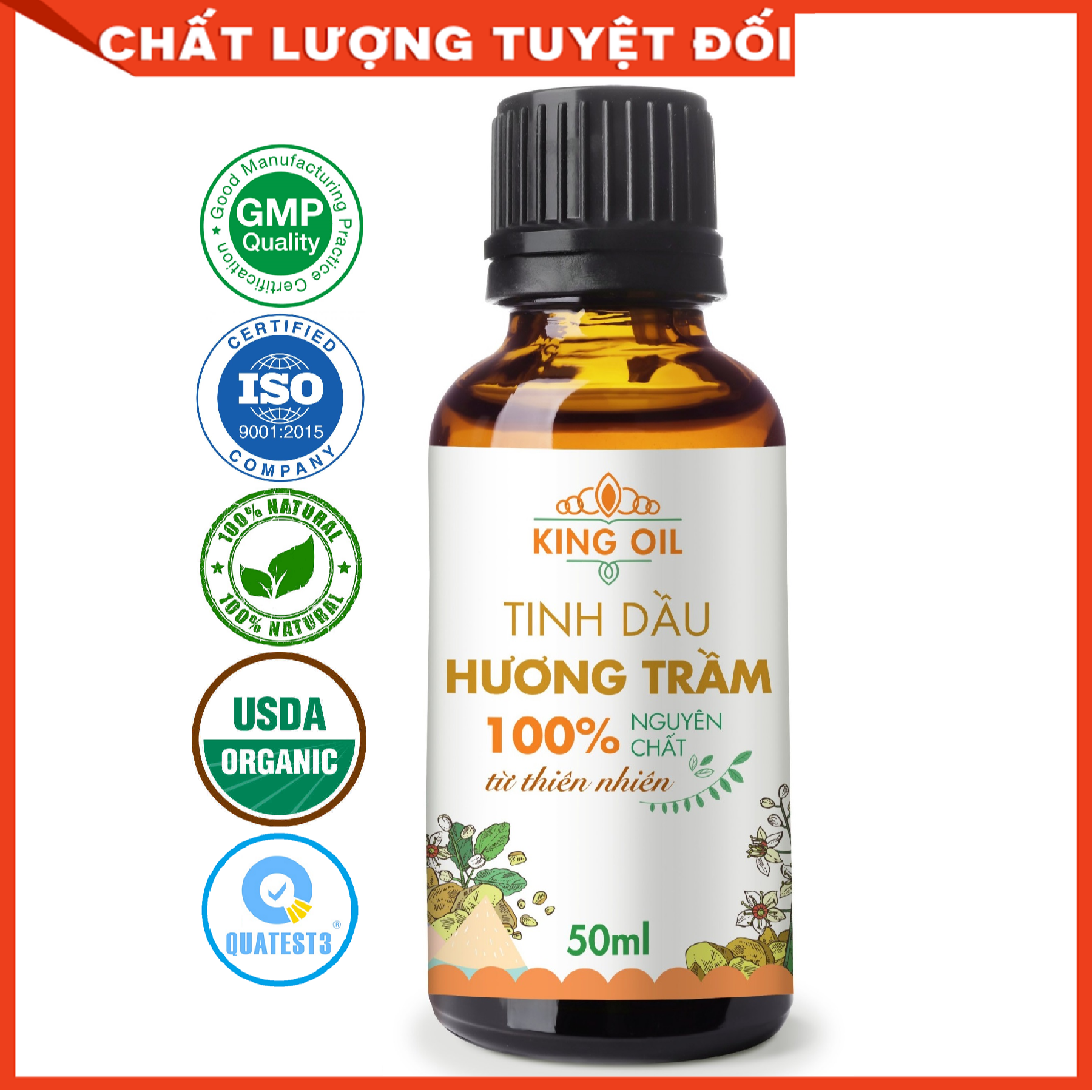 Tinh dầu Trầm Hương 50ml nguyên chất từ thiên nhiên, xông phòng, khử mùi, thơm phòng, đuổi muỗi - KingOil