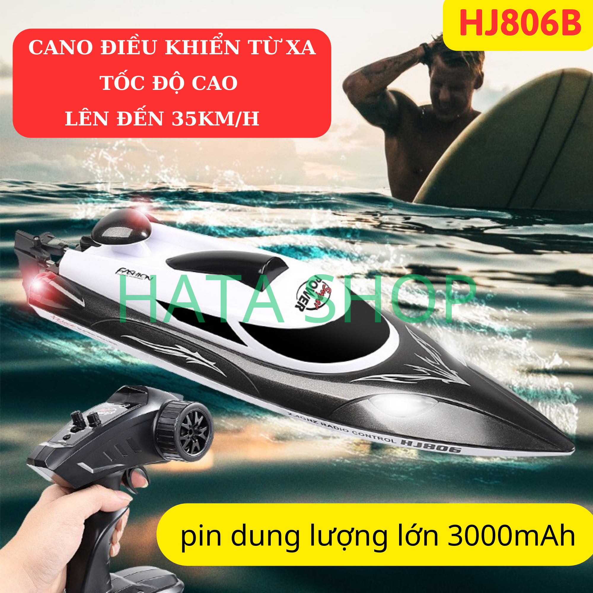 Tàu Cano Điều Khiển Từ Xa HJ806B Pin Dung Lượng Lớn 3000mAh 35km/h Bản Nâng Cấp HJ806 Tốc Độ Cao