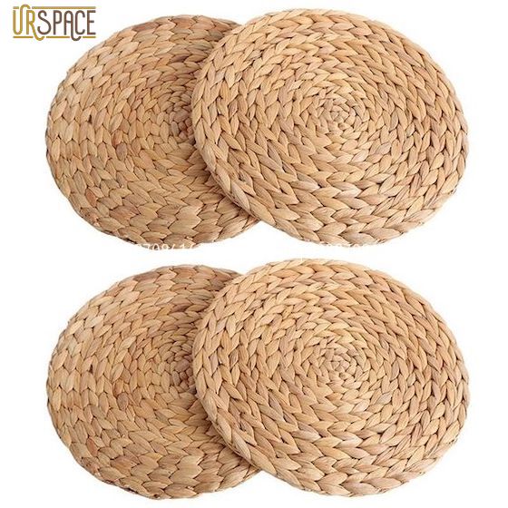 Tấm lót bình hoa, lót chén dĩa bằng lục bình (bèo) hình tròn màu tự nhiên D30 cm/ Woven Wicker Round Placemat D30 cm