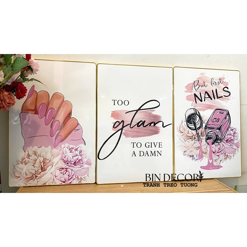 (ẢNH THẬT) Tranh treo tường nail xinh 3 trang trí decor tiệm nail kèm đinh treo tiện lợi