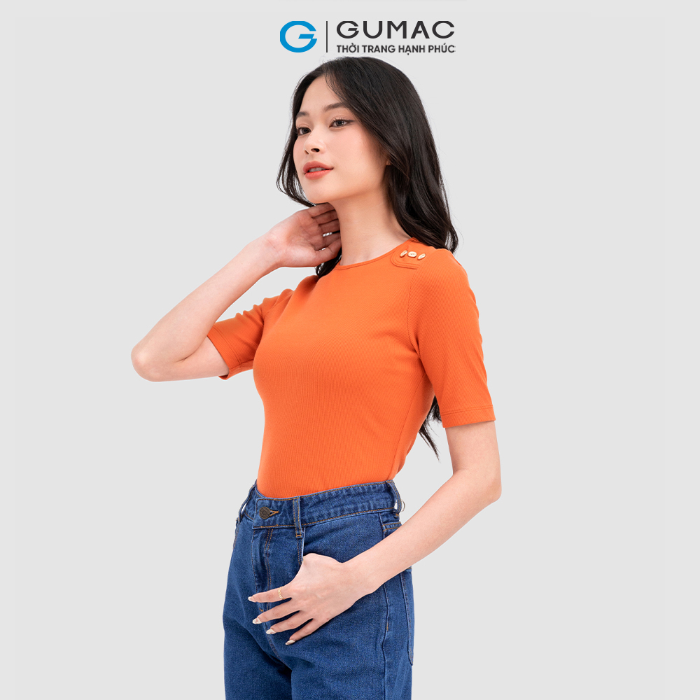 Áo thun GUMAC ATC11065 kiểu nút vai thời trang trẻ trung