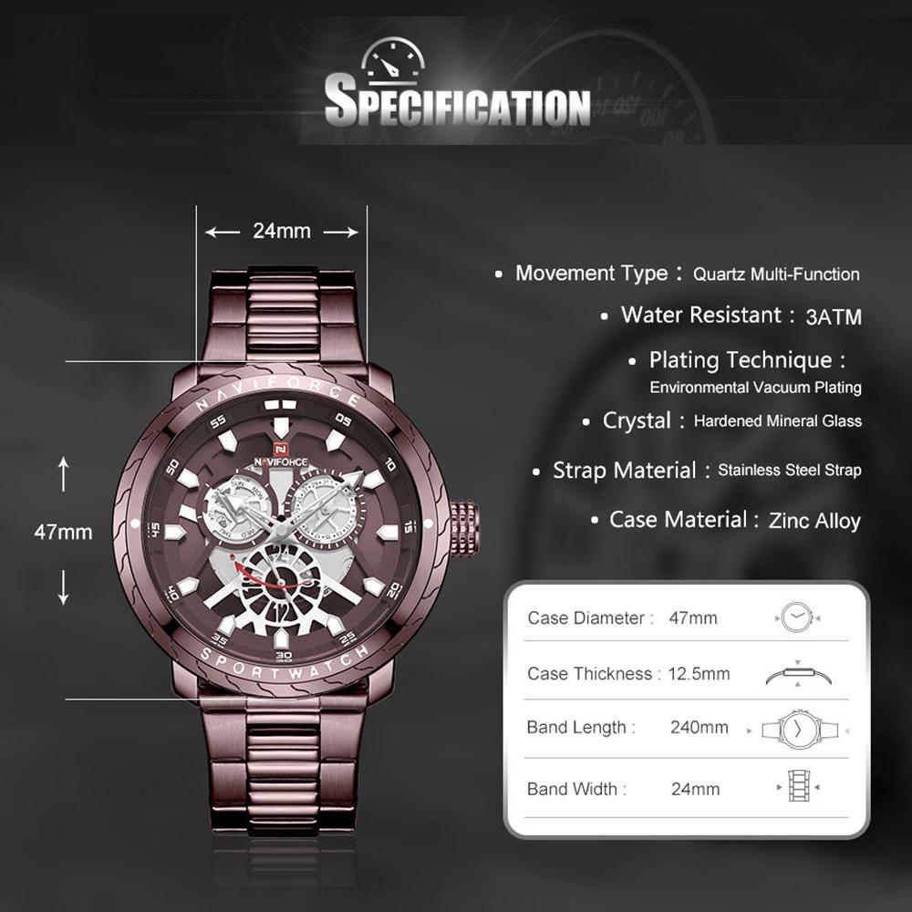 Đồng hồ đeo tay thạch anh Thời trang NAVIFORCE Dây đeo bằng thép không gỉ