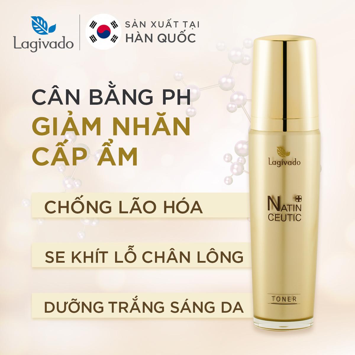 Bộ đôi nước hoa hồng giảm nám tàn nhang Hàn Quốc Lagivado NATIN CEUTIC TONER 120 ml và tẩy tế bào da chết Radiance Peeling 50 ml