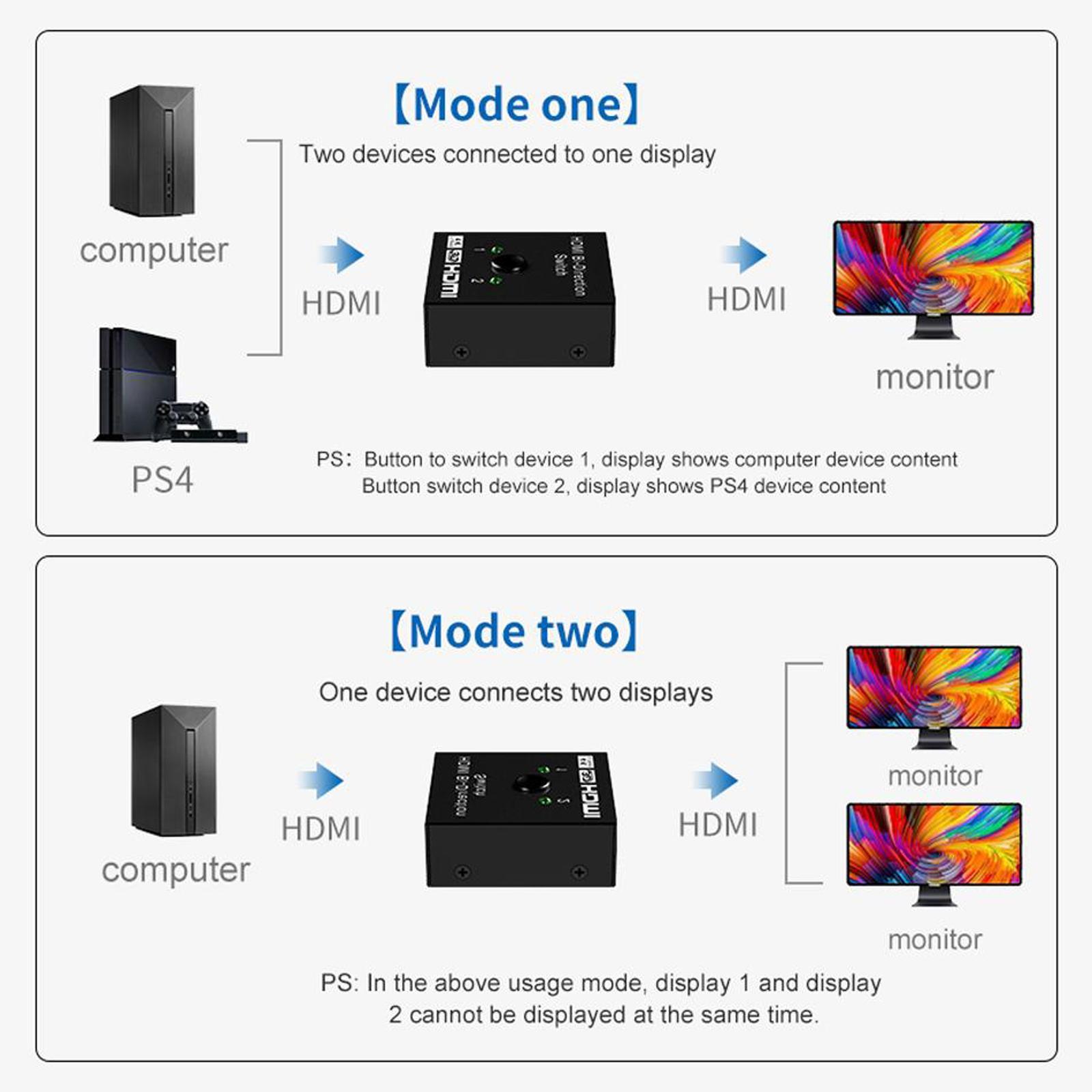1080P 4K Switch Switcher 2 Splitter Hub 2 Ports For HDTV