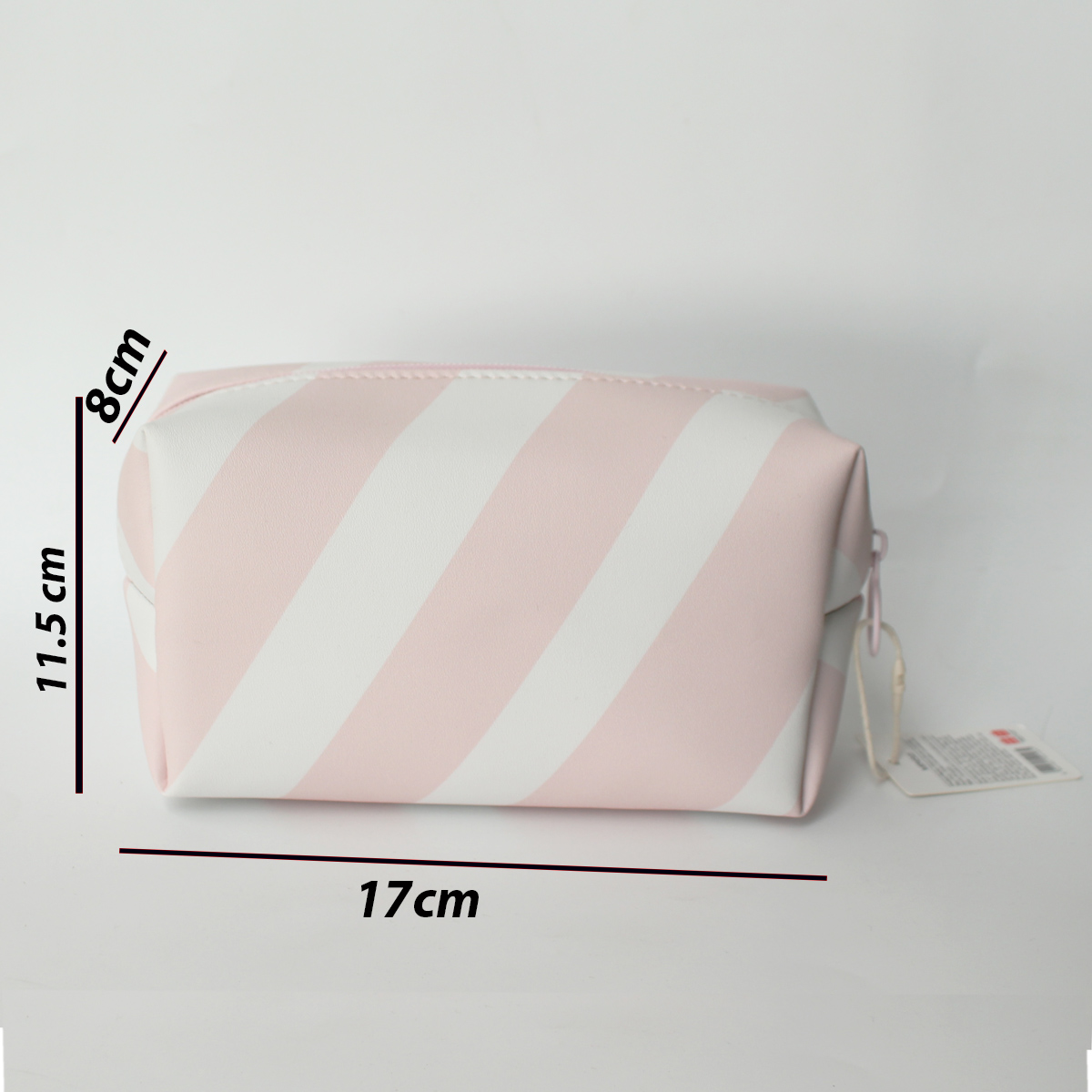 Túi đựng đồ trang điểm mỹ phẩm hình chữ nhật Miniso Striped Square Cosmetic Bag (kẻ trắng hồng), thiết kế Nhật Bản, hàng chính hãng – MNS048