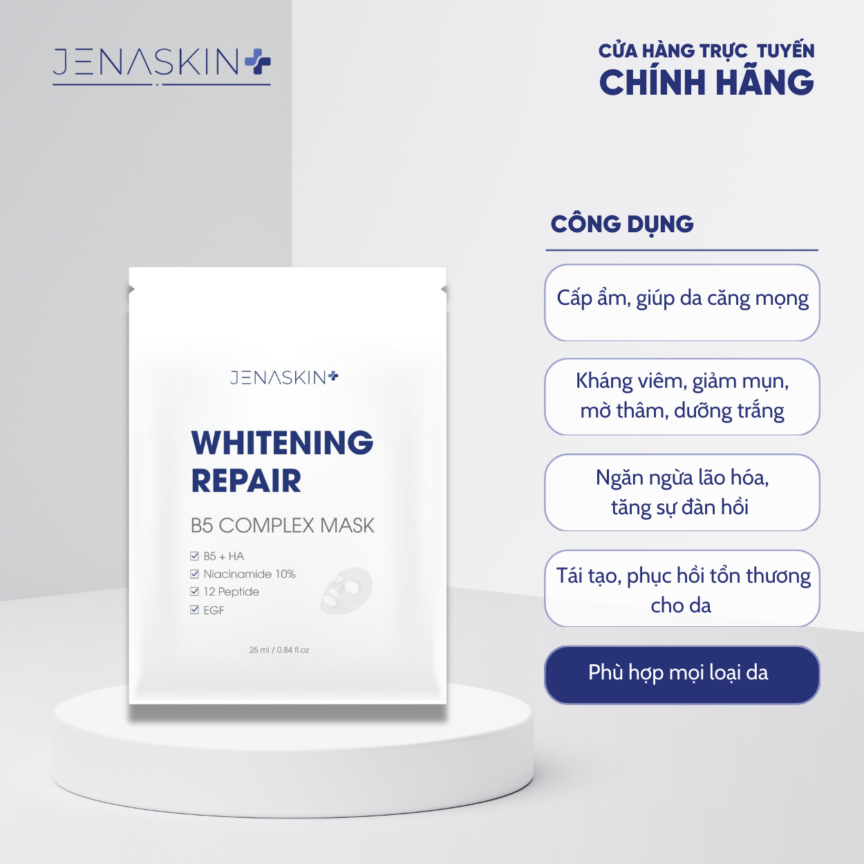 Mặt Nạ Trắng da Cấp ẩm Mờ Thâm Nám Niaciamide 10% Whitening Repair JENASKIN B5 Complex Mask 25ml