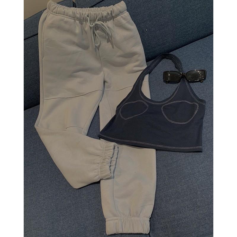 Áo Croptop xanh đen viền chỉ cá tính