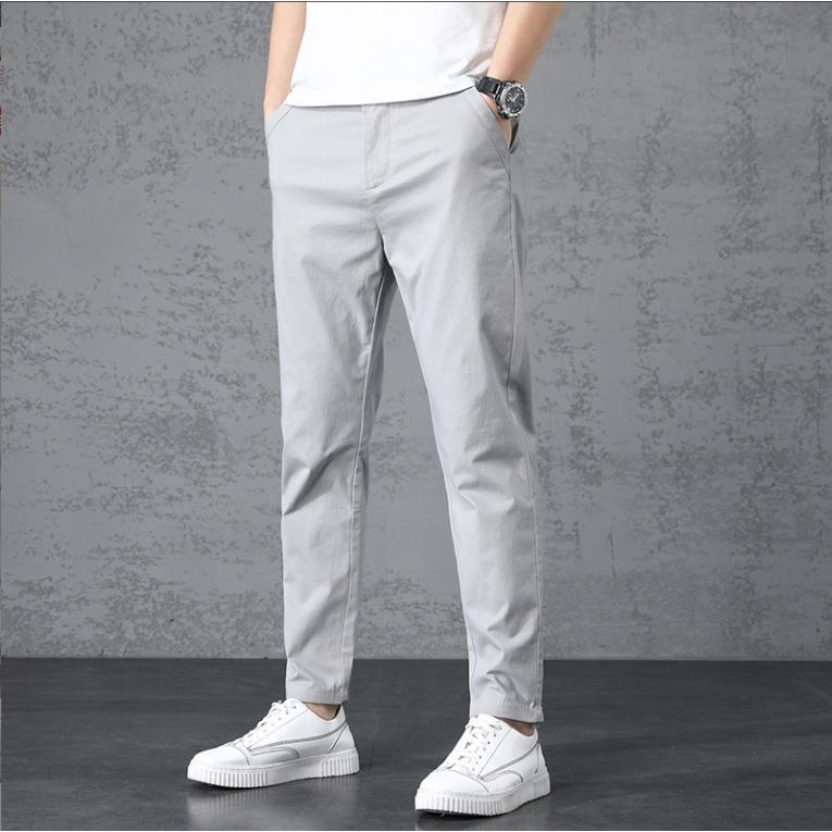 Quần dài nam vải thô co giãn nhẹ thấm hút mặc mát màu đen ghi VNXK đi học đi chơi Pon.mens