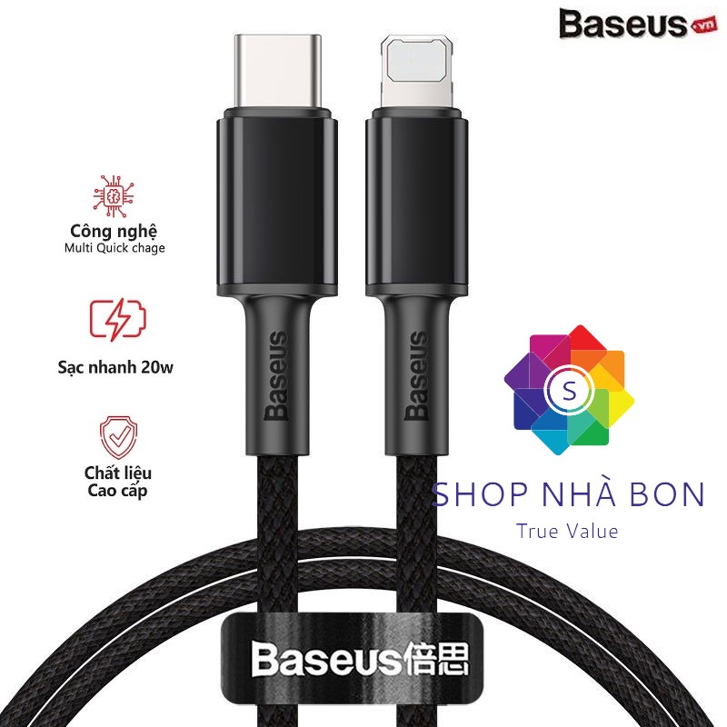 Cáp sạc nhanh Type C to IP 20W Baseus High Density Braided dùng cho iPhone 12/11/XS Max Series- Hàng nhập khẩu