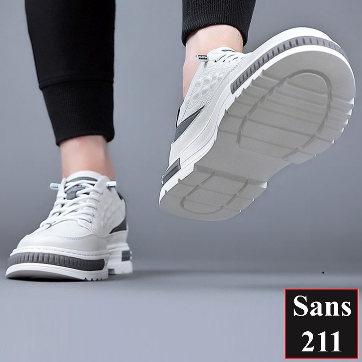 Giày thể thao nam độn đế 6cm Sans211 sneaker da bò thật tăng chiều cao đẹp màu trắng có size nhỏ 37 vân cá sấu full box