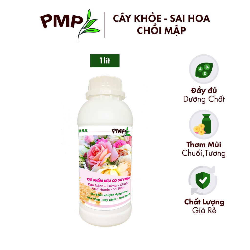 Phân Bón Hoa Hồng SOYMIC PMP Siêu Phân Bón Ủ Vi Sinh Từ Đậu Nành, Trứng, Chuối, Humic, Vi Lượng 1000ml