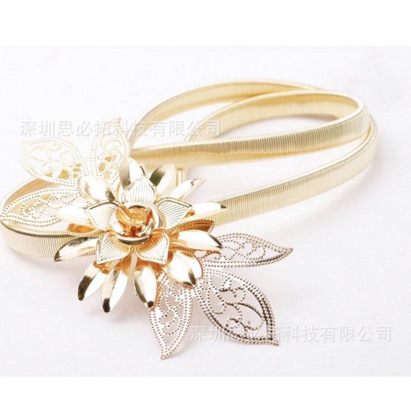 Thắt lưng nữ bằng kim loại co giãn đính hoa thời trang