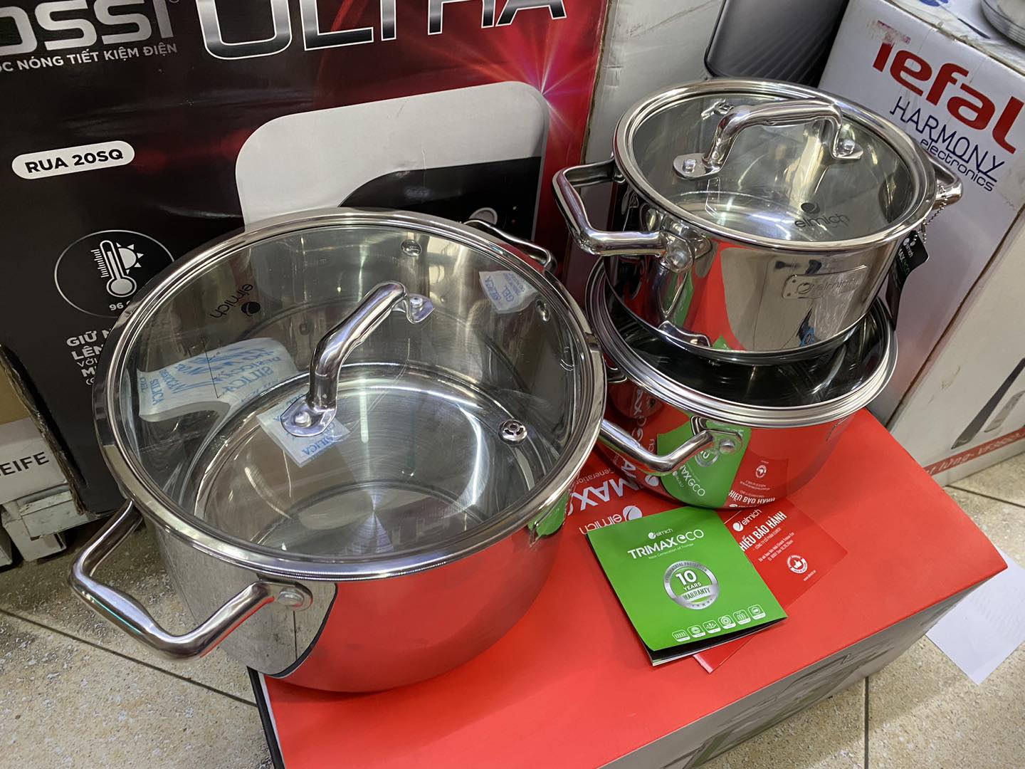 Bộ nồi inox liền khối Elmich Trimax ECO EL-8001 size 18, 20, 26cm - Tiêu chuẩn Châu Âu - Sử dụng cho mọi loại bếp
