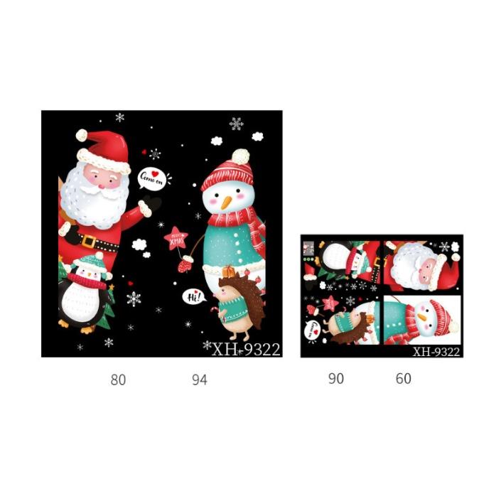 Decal trang trí Noel - Ông già noel , người tuyết , chim cánh cụt và chú nhím vui đùa