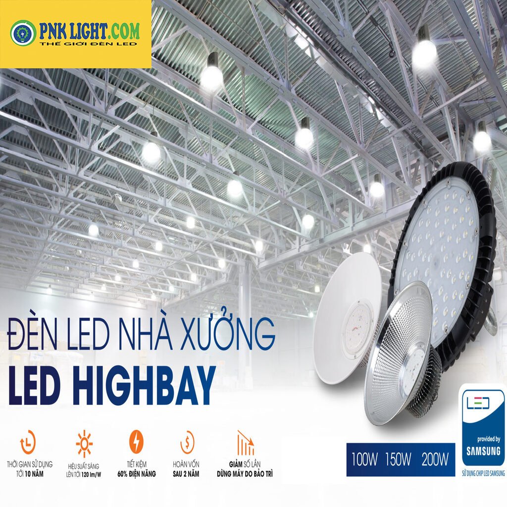 Đèn led nhà xưởng công nghiệp HIGHBAY UFO, công suất 100w 150w 200w