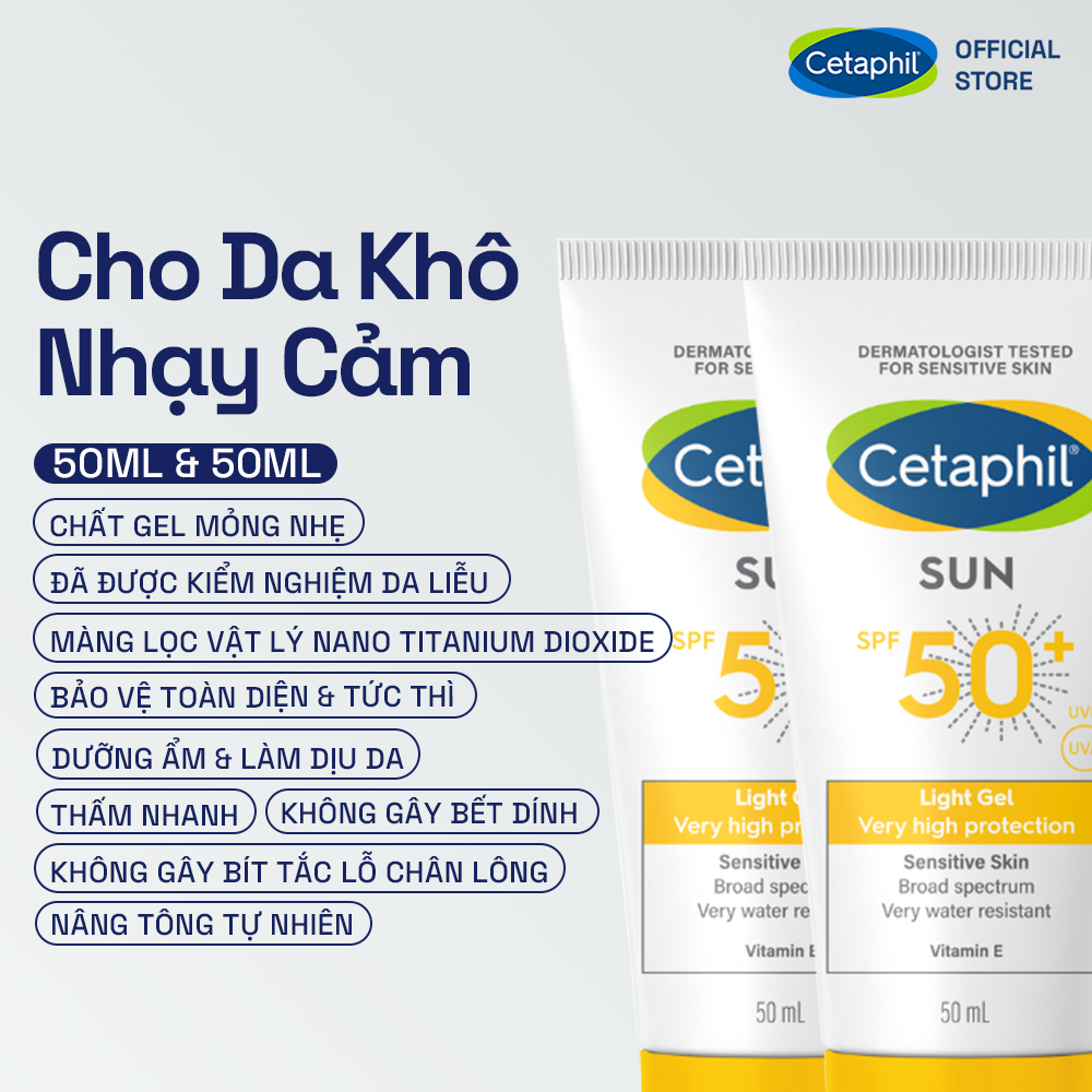 Combo 2 Gel chống nắng dịu lành cho da nhạy cảm Cetaphil Sun SPF 50+ Light Gel