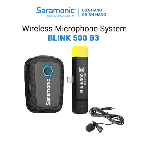 Bộ Micro Thu Âm Không Dây Saramonic Blink 500 B3 Cho Điện Thoại Iphone &amp; Thiết Bị Hệ Điều Hành IOS- Livestream/ Phỏng Vấn/ Quay Video - Hàng Chính Hãng