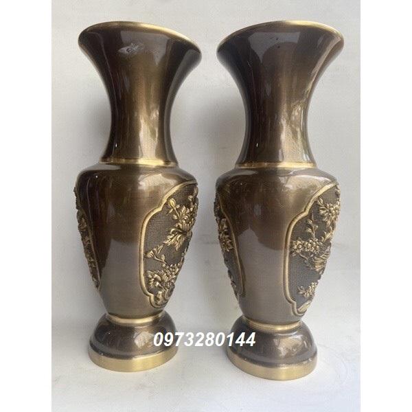 Combo đôi lọ hoa lục bình bằng đồng màu vàng giả cổ cao 37cm