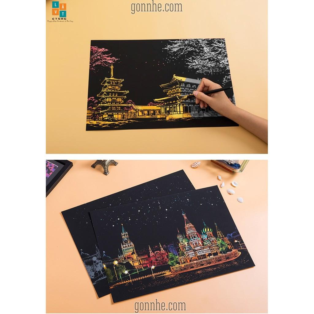 Tranh Cạo A3 - Color Night Scene Scratch II Tự làm tranh theo tường phong cách Hàn Quốc - Màn Đêm Màu Sắc