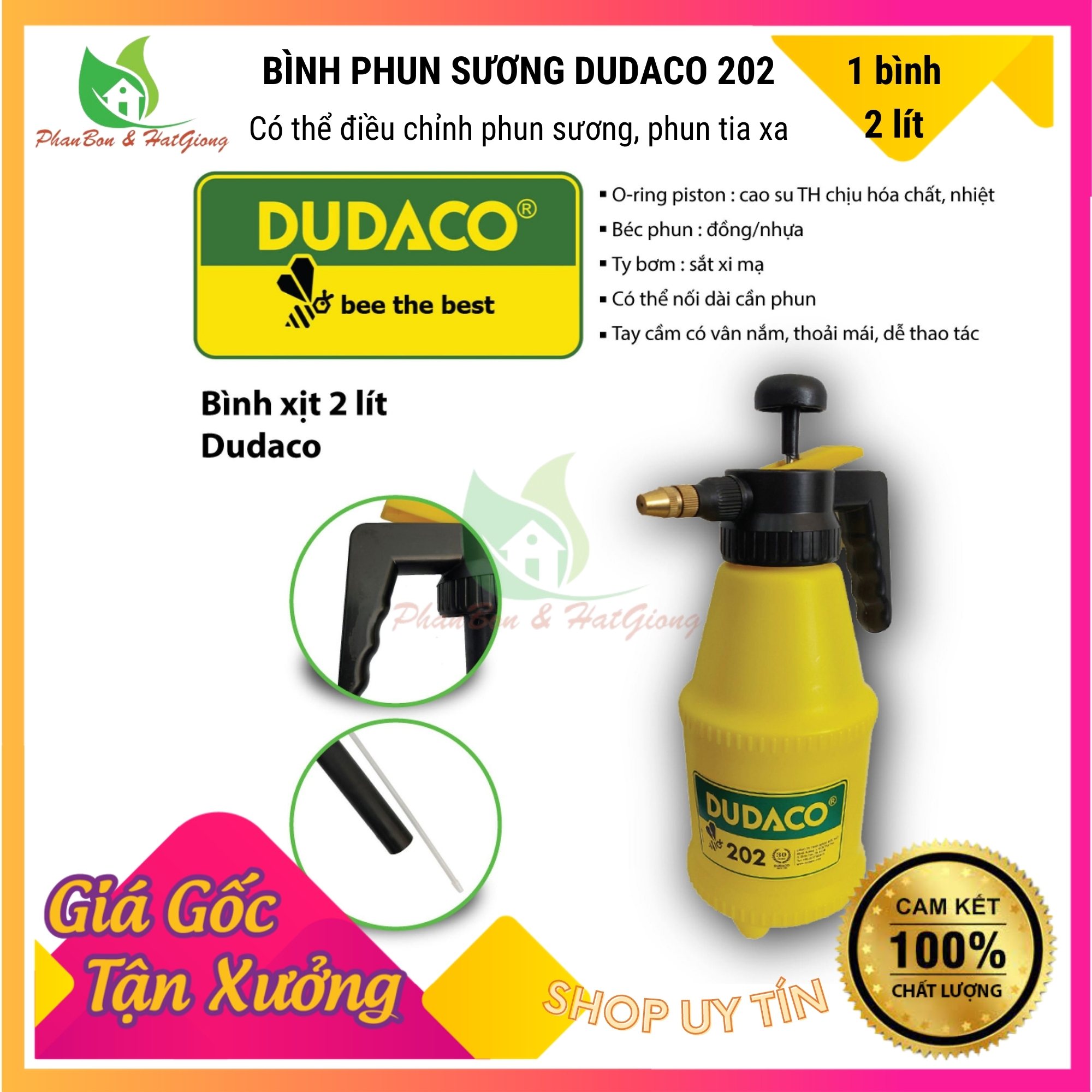 Bình Xịt Phun Sương Tưới Nước, Tưới Cây Dudaco 202 (2L) - Shop Phân Bón và Hạt Giống