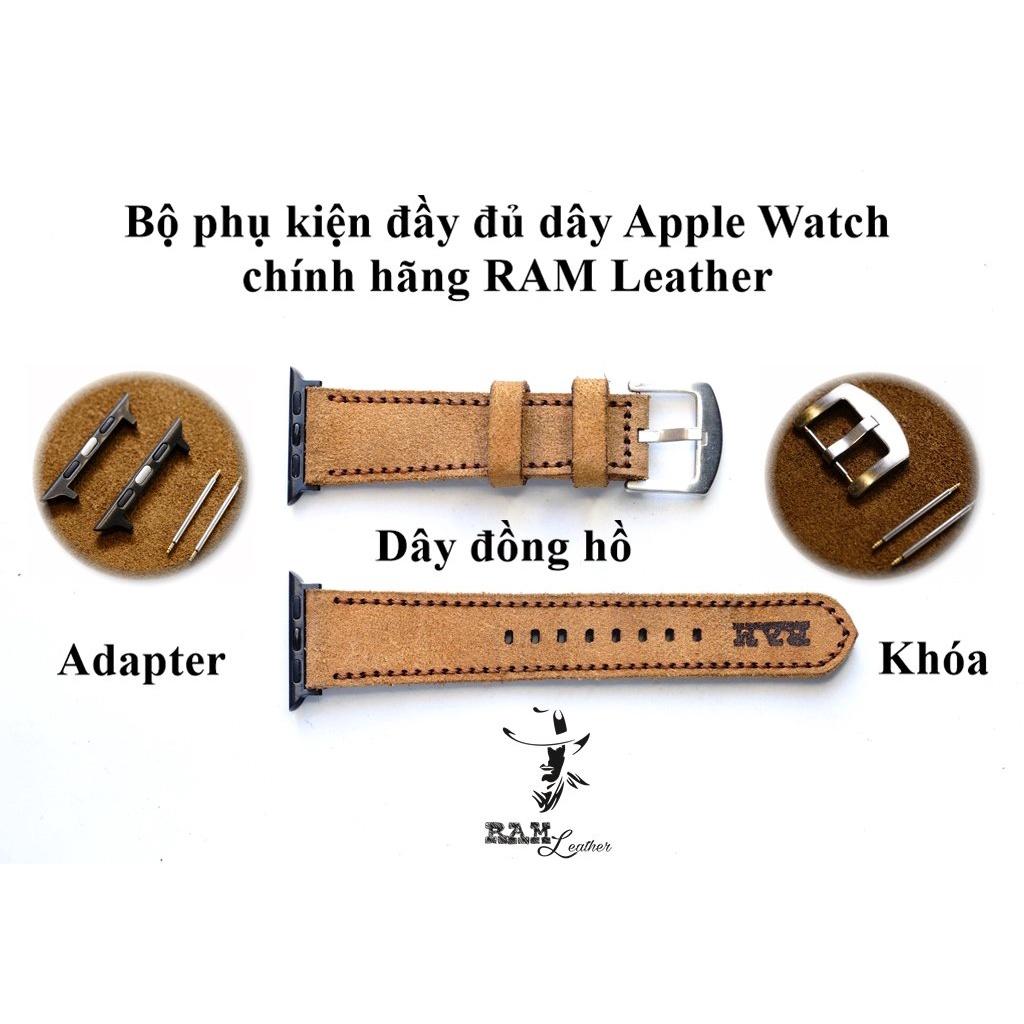 Dây apple watch da bò thật nâu đỏ handmade bền chắc cực đẹp RAM bauhaus 1980 - tặng khóa chốt và adapter
