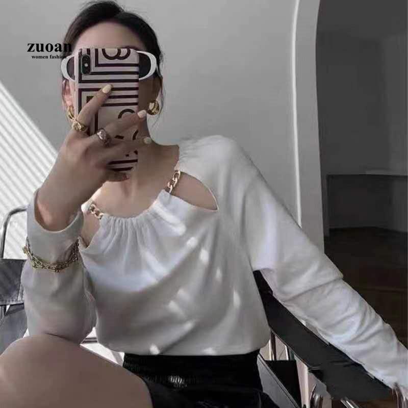 SUXI Áo Thun Dệt Kim Tay Dài Cổ Tròn Phong Cách Hàn Quốc