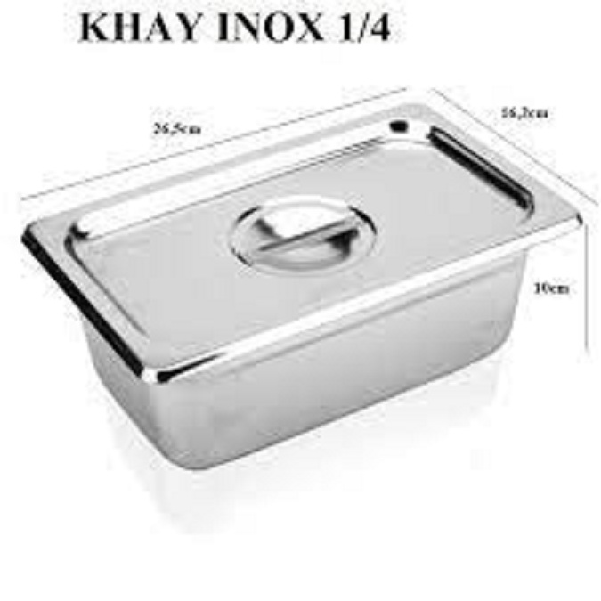 Khay inox 304 GN 1/4 đựng TOPPING/THỰC PHẪM KT:16.2x26.5x.10 cm (Dung tích 3L)