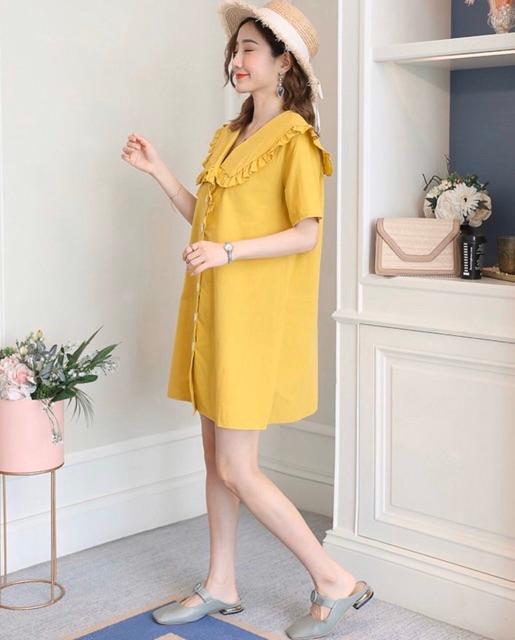 Đầm Suông Vàng Cổ Bẻ Freesize