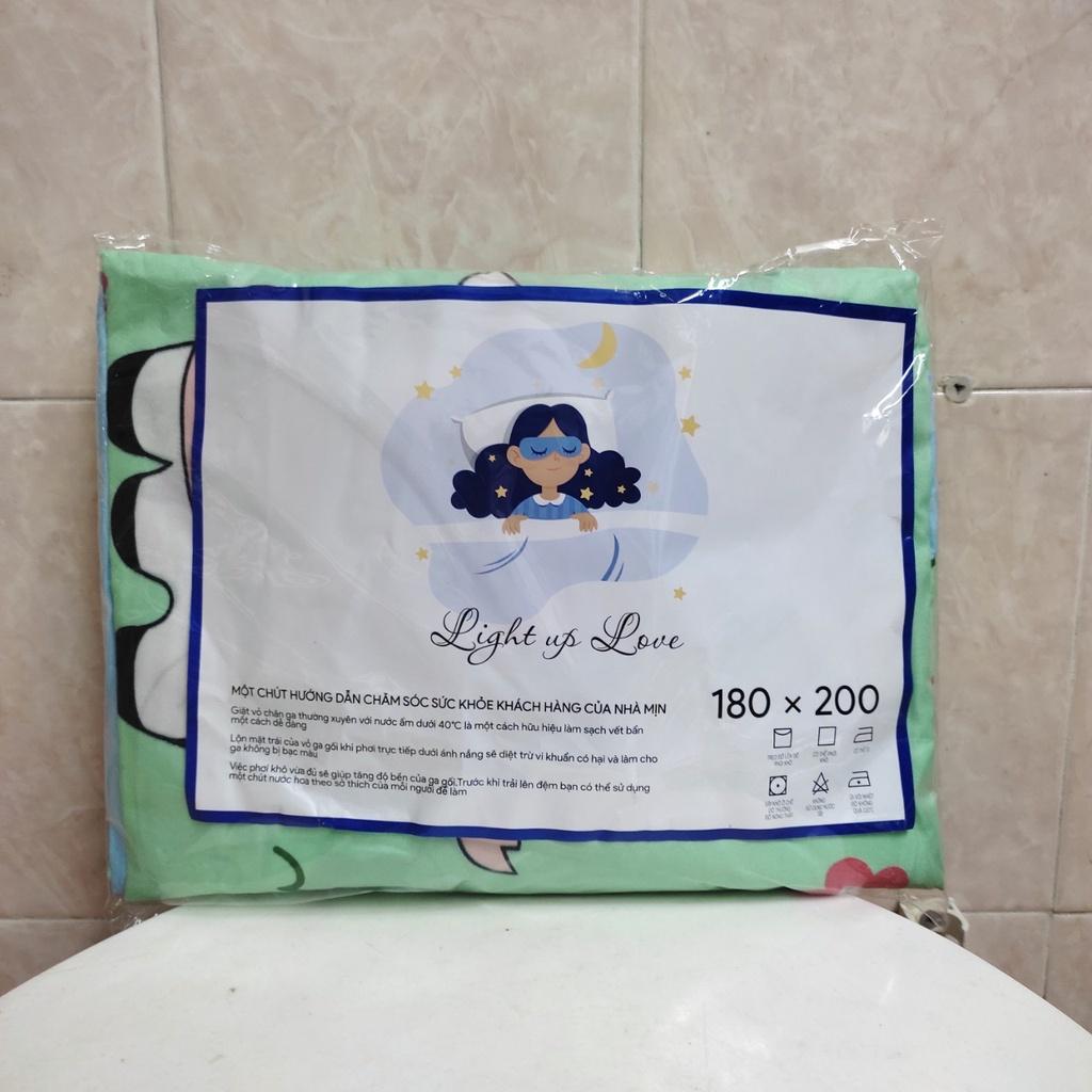 Bộ ga gối cotton giá rẻ 180x200x10cm màu xanh họa tiết bò sữa