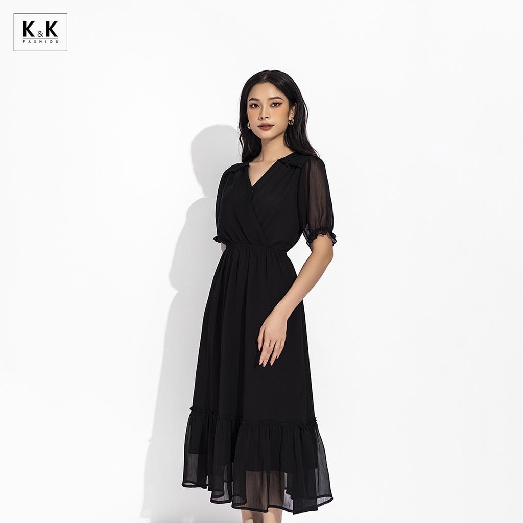 Đầm midi đen dáng đuôi cá K&amp;K Fashion KK150-29 Chất Liệu Voan Tăm