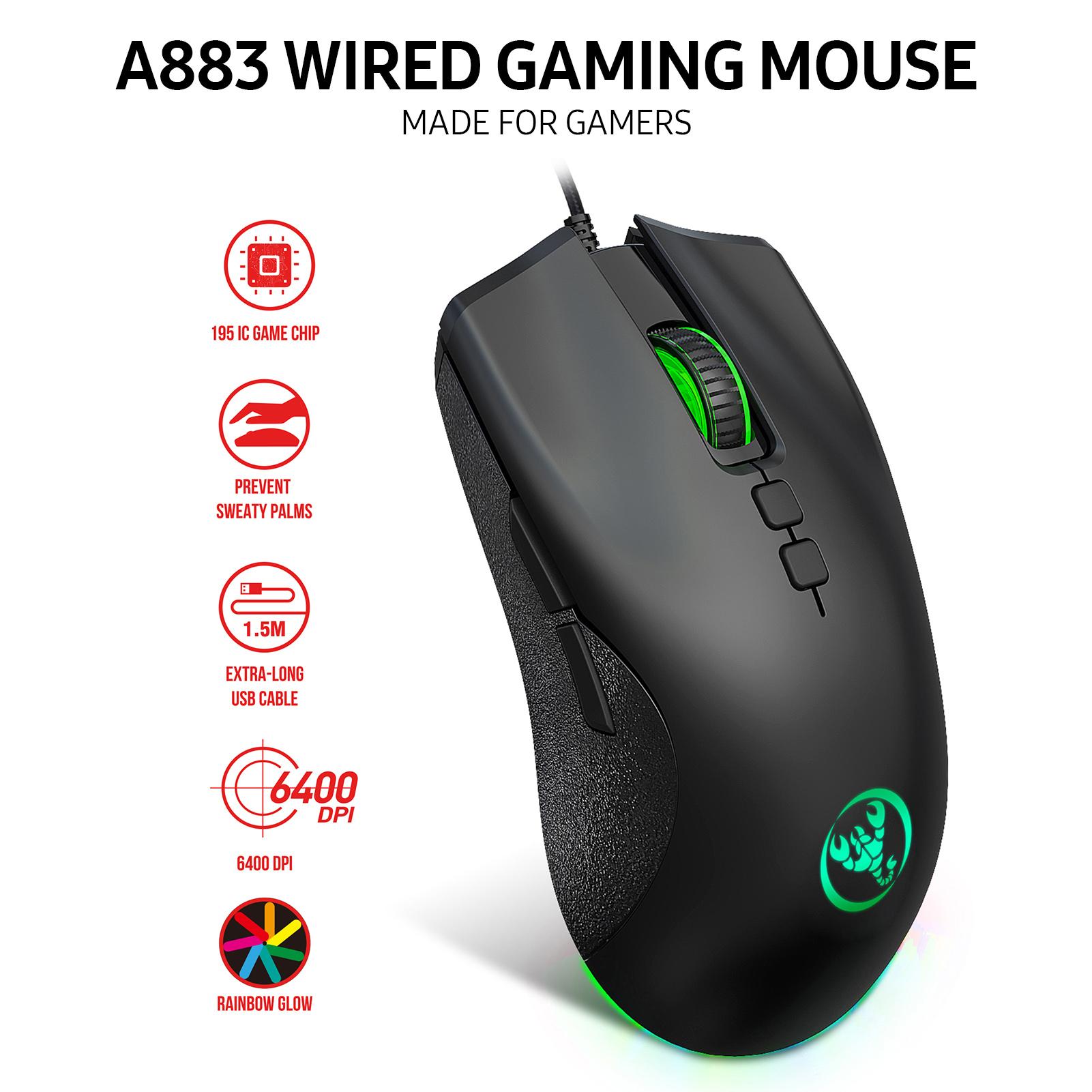 HXSJ A883 Wired Gaming Mouse 7 Buttons Gaming Mouse with Four-level Adjustable DPI Erogonomcic Design for Dsektop