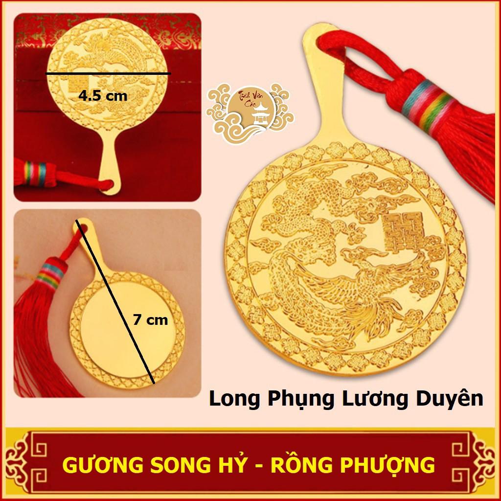 Gương cầm tay phong cách cổ trang, quà tặng tân nương, Song Hỷ Rồng Phượng - Shop TĨNH VÂN CÁC