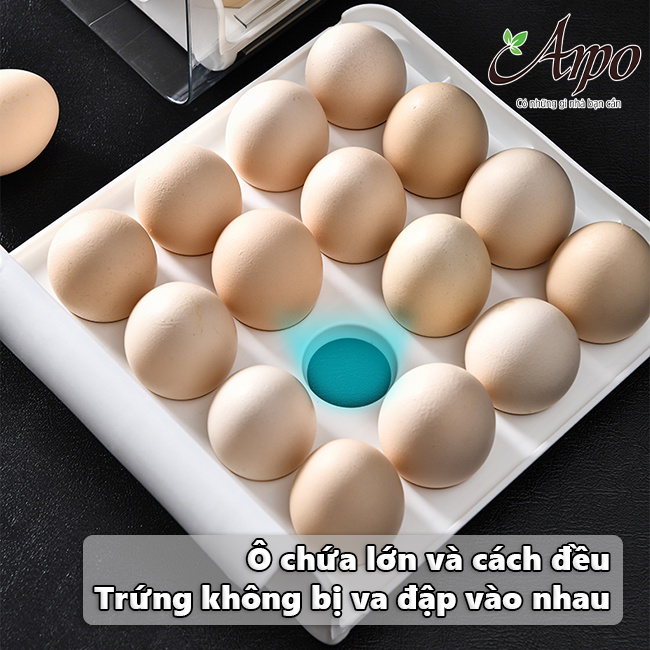 Hộp Đựng Trứng Hai Tầng 32 Ô Tiện Dụng Tích Hợp Khay Trượt Đựng Trứng gà Phong Cách Nhật Bản