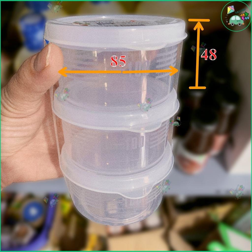 Set 3 hộp nhựa tròn 180ml Nayaka Nhật Bản có nắp đậy đựng đồ ăn dặm
