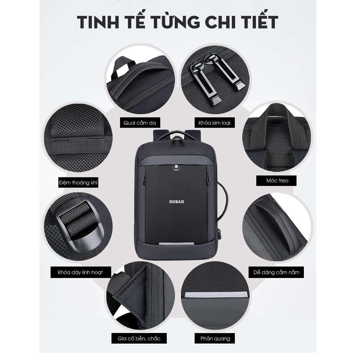 Balo đựng laptop công sở GUBAG, đựng laptop 13, 14, 15,6 inch chính hãng Gubag, dòng doanh nhân, đi làm cao cấp GB46