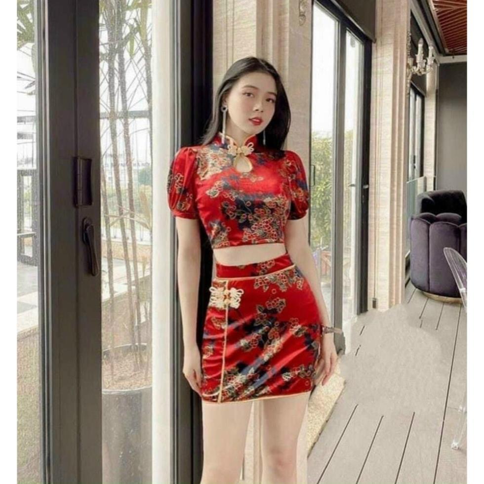 TASA Set váy họa tiết hoa kiểu tàu ( đỏ, vàng, xanh ) tôn dáng siêu xinh cho nàng thời trang nữ dạo phố dự tiệc