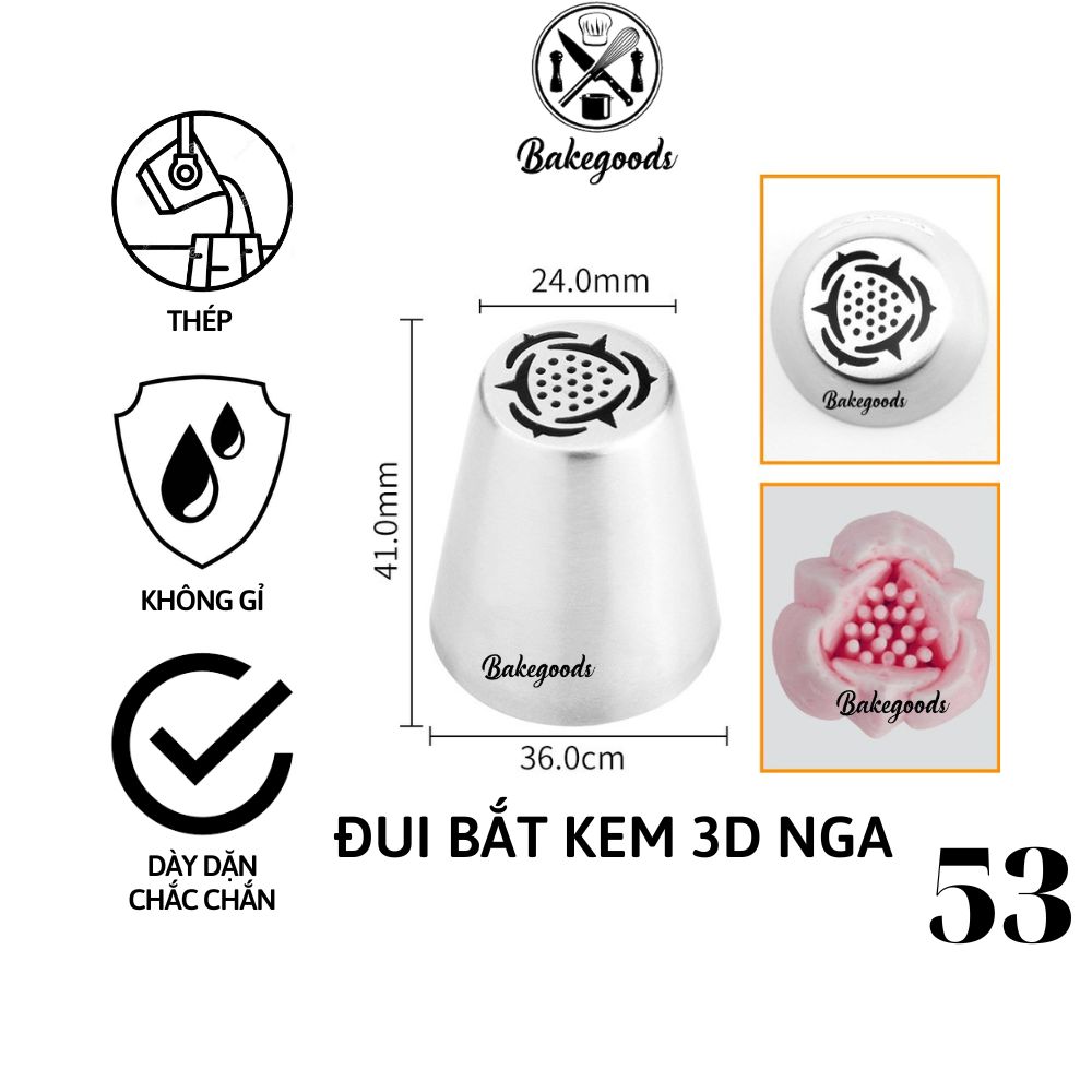 Đui Bắt Kem 3D Nga, đuôi bắt hoa 6 cánh, đui 3D Nga bắt dùng trang trí bánh sinh nhật, bánh cupcake hình bó hoa