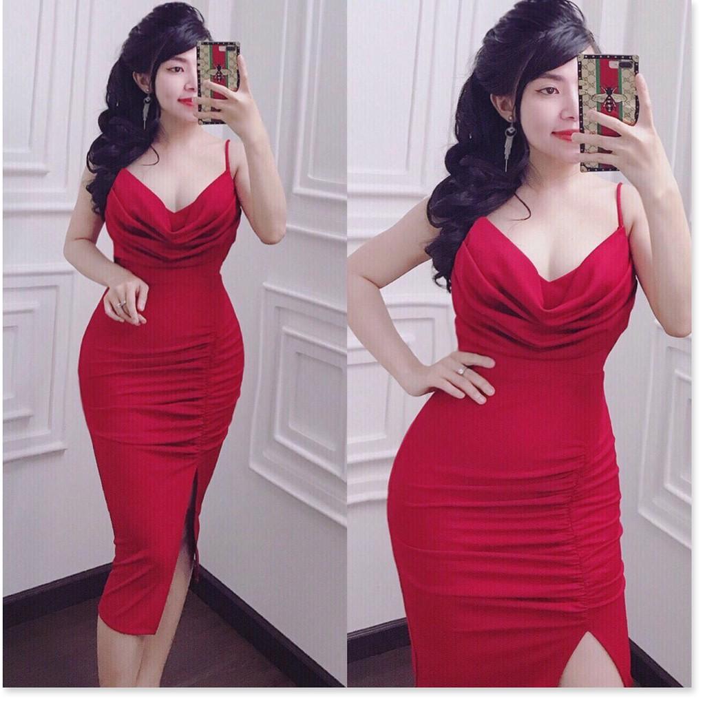 ĐẦM 2 BODY DÂY CỔ ĐỖ XẺ TÀ