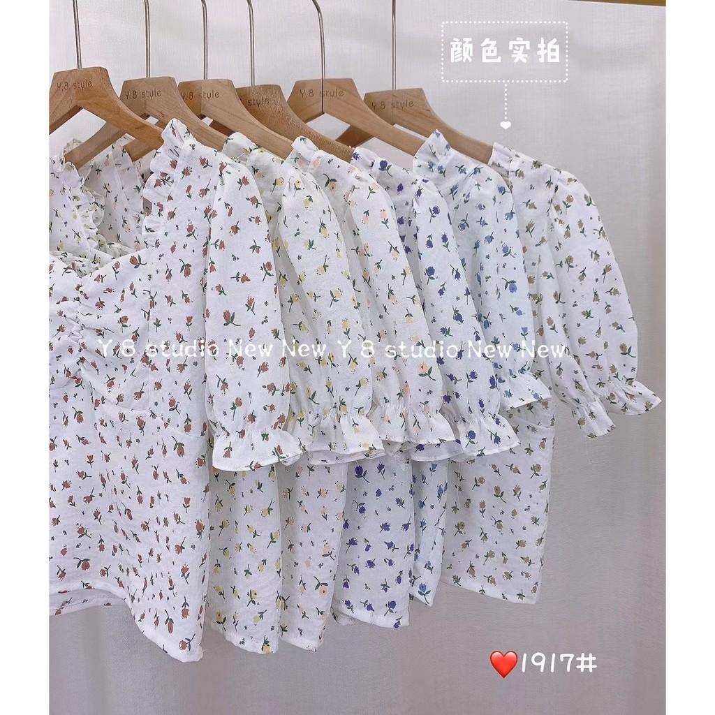 Áo hoa cổ bèo nhún ngực Ulzzang style  Hàng quảng Châu