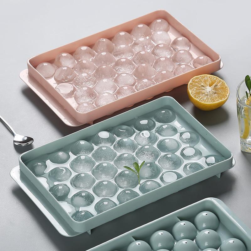 Khay Làm Đá Viên Tròn 33 Viên Có Nắp Đậy 17x10cm