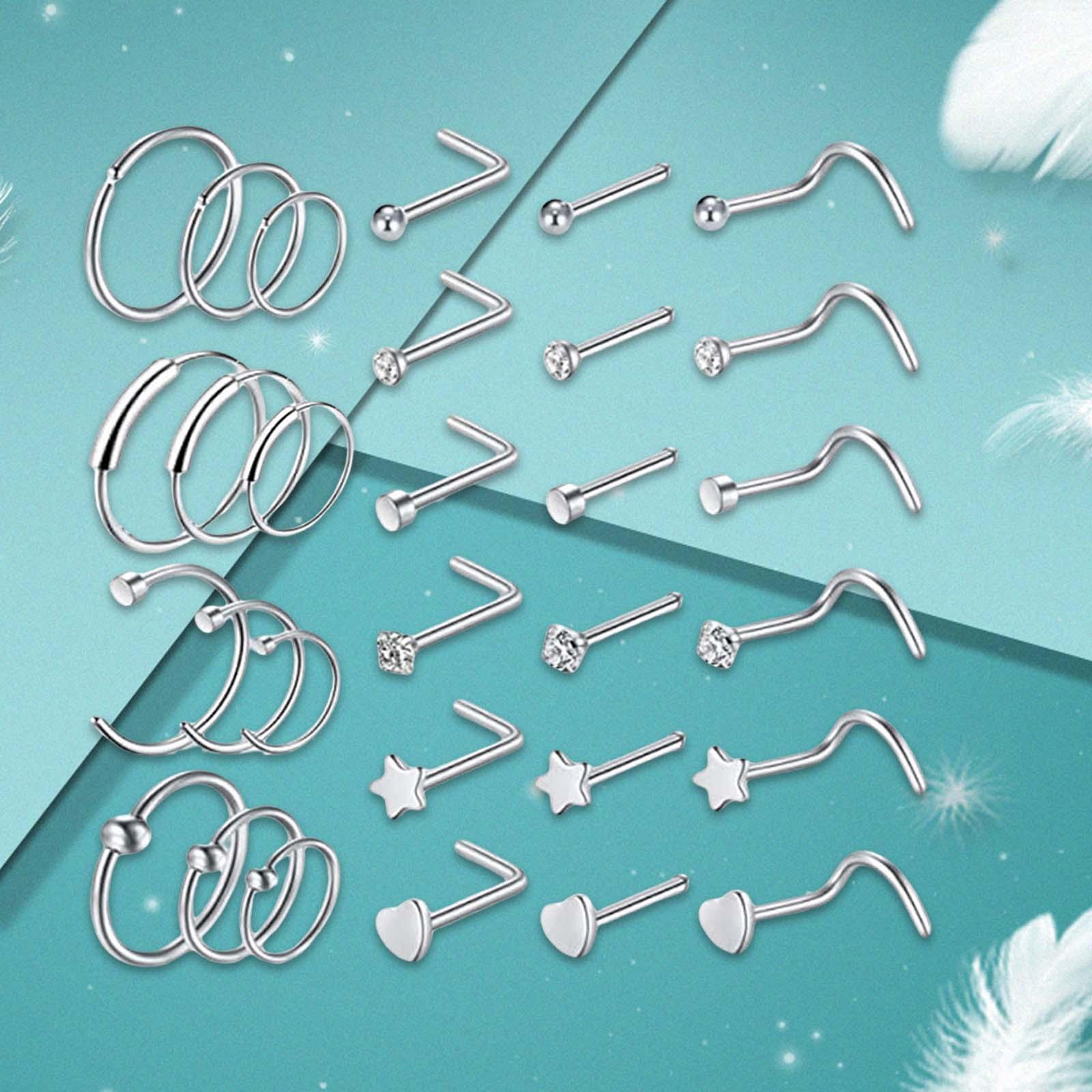 30Pcs Stainless Steel Stud Nose Ring L Shape Nose Piercing for Womens Mens