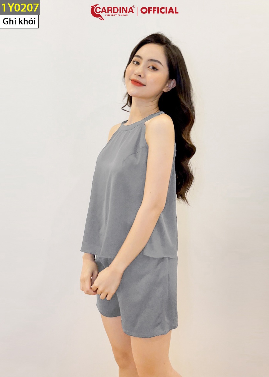 Đồ Bộ Nữ CARDINA Chất Lụa Satin Nhật Cao Cấp Quần Đùi Áo Cổ Yếm 1Y02