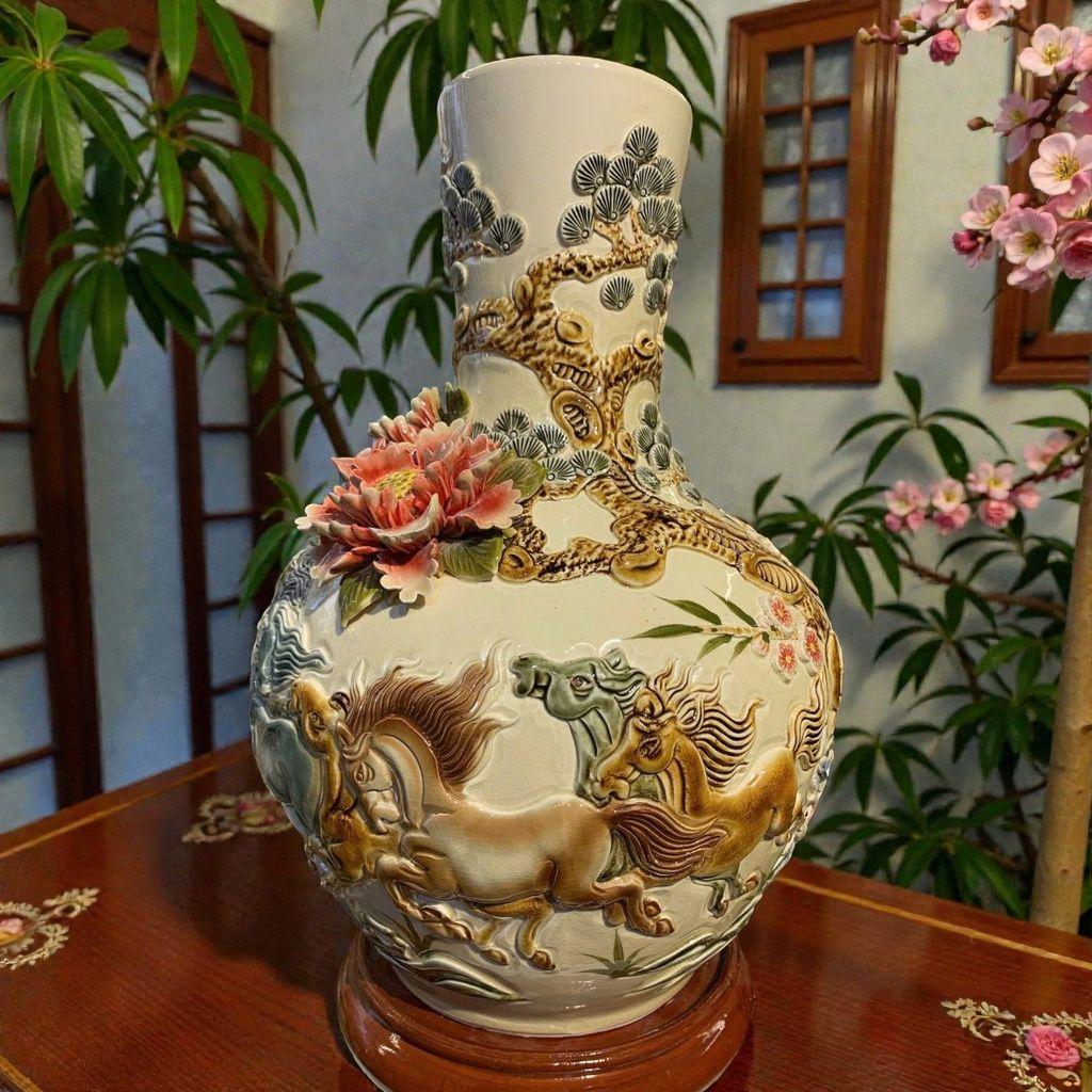 Bình củ tỏi RỒNG VIỆT mã đáo thành công - Bình hút lộc Bát Tràng đắp nổi phúc lộc thịnh vượng