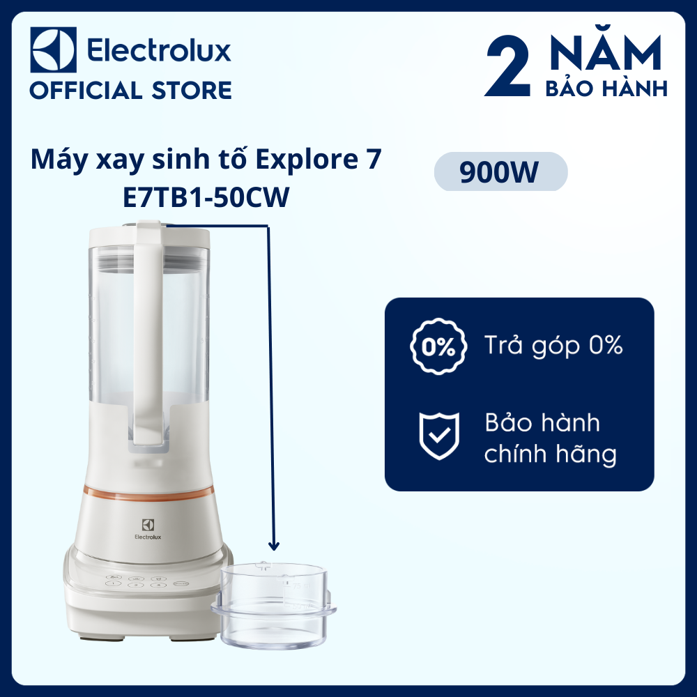 Máy xay sinh tố Electrolux 900W Explore 7 -  E7TB1-50CW - Xay mịn hơn, an toàn, 3 tốc độ nhồi, đa dạng mức xay [Hàng chính hãng]