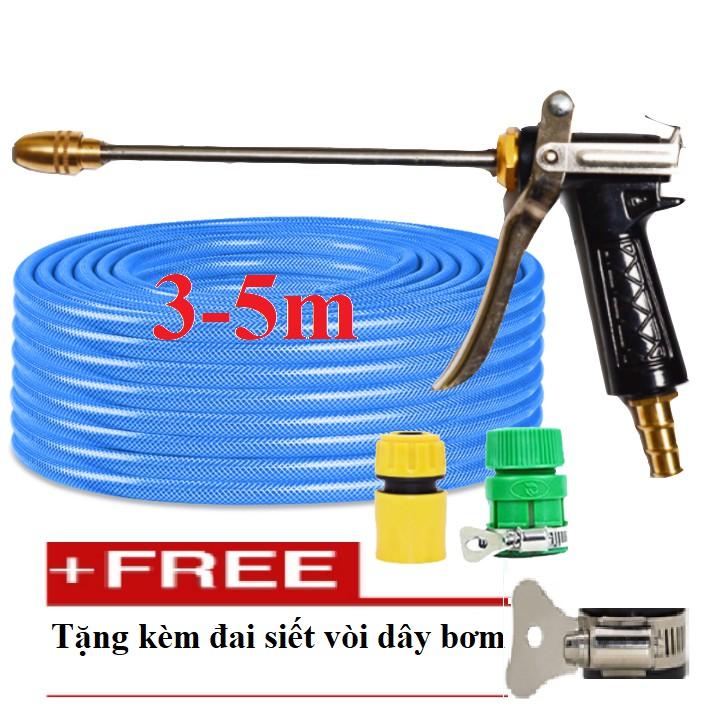 Bộ dây vòi xịt nước rửa xe,tưới cây .tăng áp 3 lần,loại 3m, 5m 206318 đầu đồng,cút,nối nhựa vàng+ tặng đai