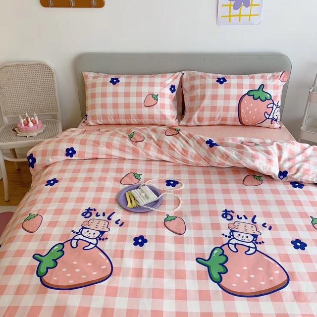 Set Cotton Living Hàng Nhập Khẩu Cao Cấp 4 Món Cô Bé Dâu