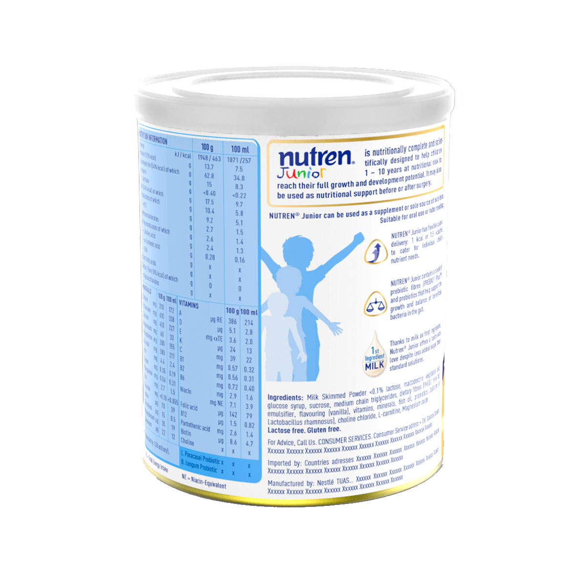 Sản phẩm dinh dưỡng y học Nutren Junior cho trẻ từ 1-12 tuổi 850g tăng trưởng 3 chuẩn: Thế chất, Đề kháng, Tư duy - Tặng túi nữ Nutren màu đỏ
