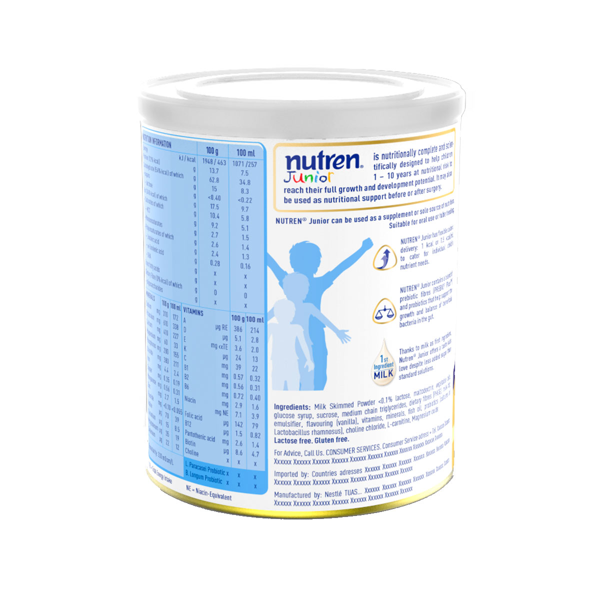 Sản phẩm dinh dưỡng y học Nutren Junior cho trẻ từ 1-12 tuổi 850g tăng trưởng 3 chuẩn: Thế chất, Đề kháng, Tư duy - Tặng túi mỹ phẩm